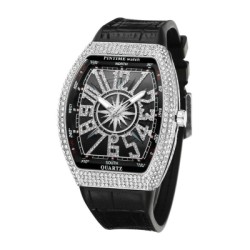 Helloice Reloj para hombre con números arábigos helados y correa negra