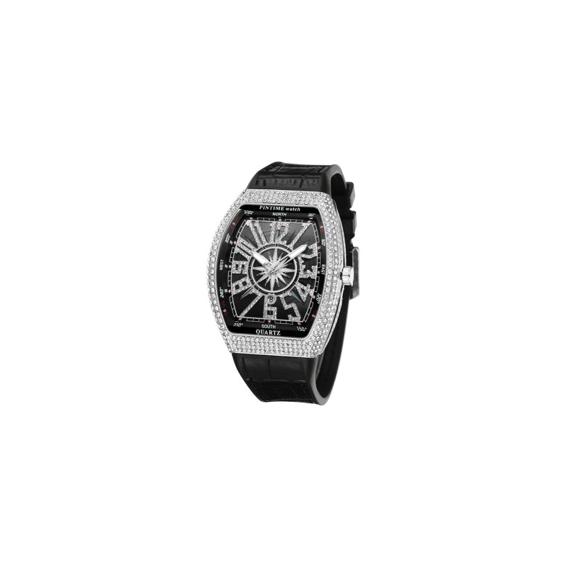 Helloice Reloj para hombre con números arábigos helados y correa negra