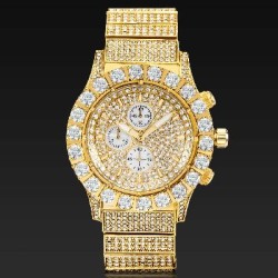 Helloice Reloj Iced Round Cut Luminous para hombre en oro