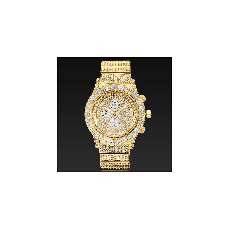 Helloice Reloj Iced Round Cut Luminous para hombre en oro