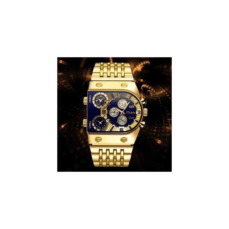 Helloice 47mm Reloj militar de cuarzo dorado resistente al agua