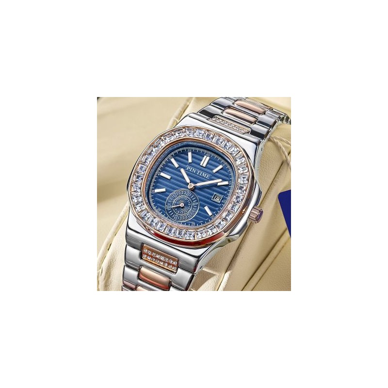 Helloice Reloj de cuarzo para hombre con calendario y esfera de corte cuadrado helado