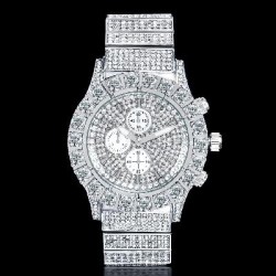 Helloice Reloj Iced Round Cut Luminous para hombre en oro blanco