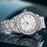 Helloice Reloj para hombre con esfera blanca y números romanos helados en oro blanco