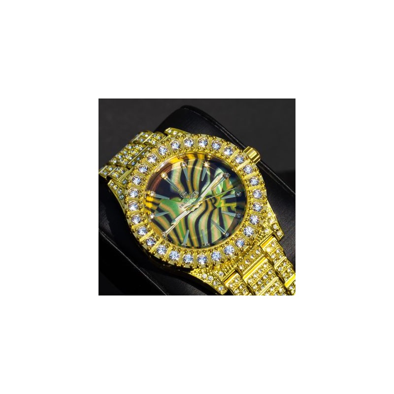 Helloice Reloj de lujo para hombre con esfera de concha marina multicolor helado en oro