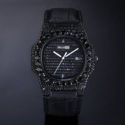 Helloice Reloj Iced Black Stones en Oro Negro con Correa de Piel