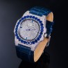 Helloice Reloj Iced Sapphire Stones en oro blanco con correa de piel