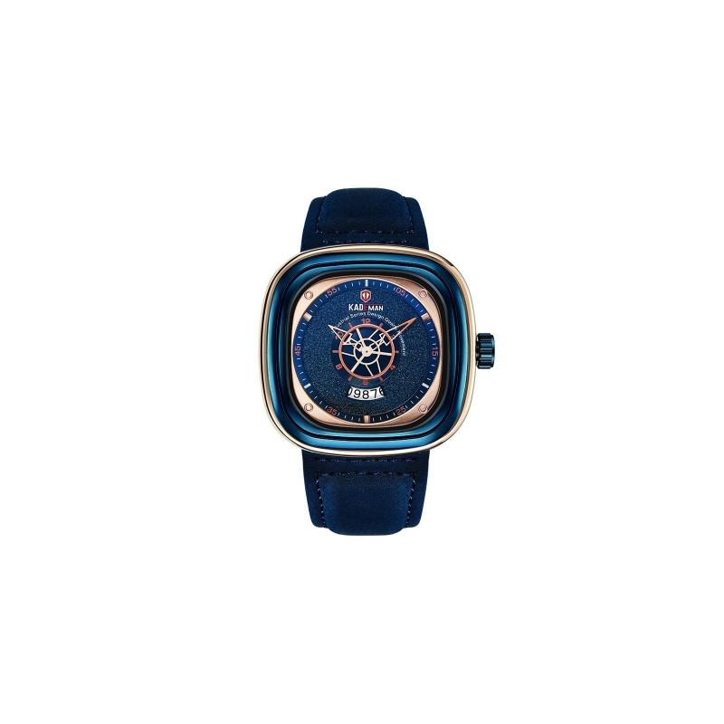 Helloice Reloj cuadrado para hombre con números arábigos y correa de cuero azul