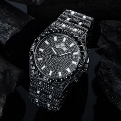 Helloice Reloj con Números Luminosos de Corte Redondo Diamantes Negro Glitter para Hombre