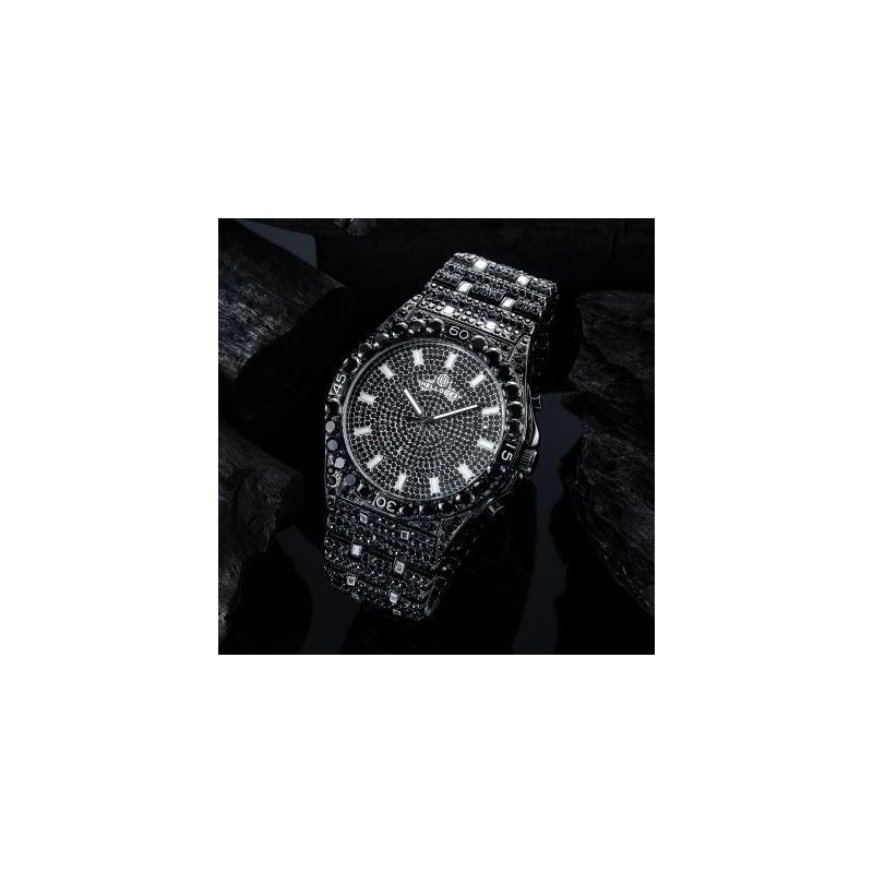 Helloice Reloj con Números Luminosos de Corte Redondo Diamantes Negro Glitter para Hombre