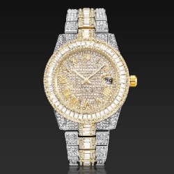 Helloice Reloj para hombre con números romanos y corte baguette en dos tonos helado