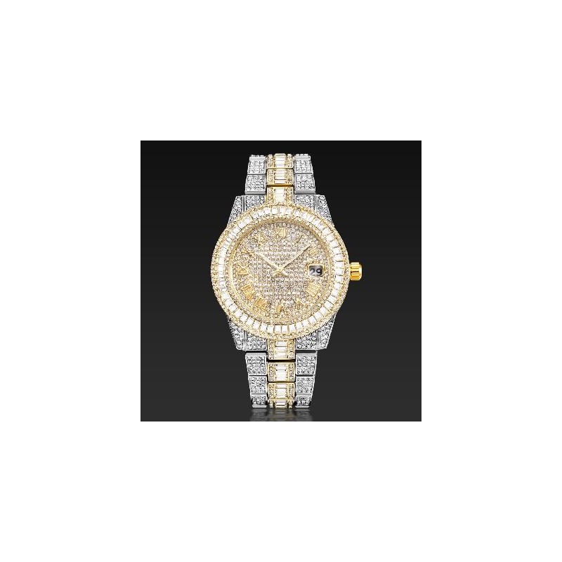 Helloice Reloj para hombre con números romanos y corte baguette en dos tonos helado