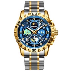 Helloice Reloj deportivo para hombre de acero inoxidable con esfera azul luminosa