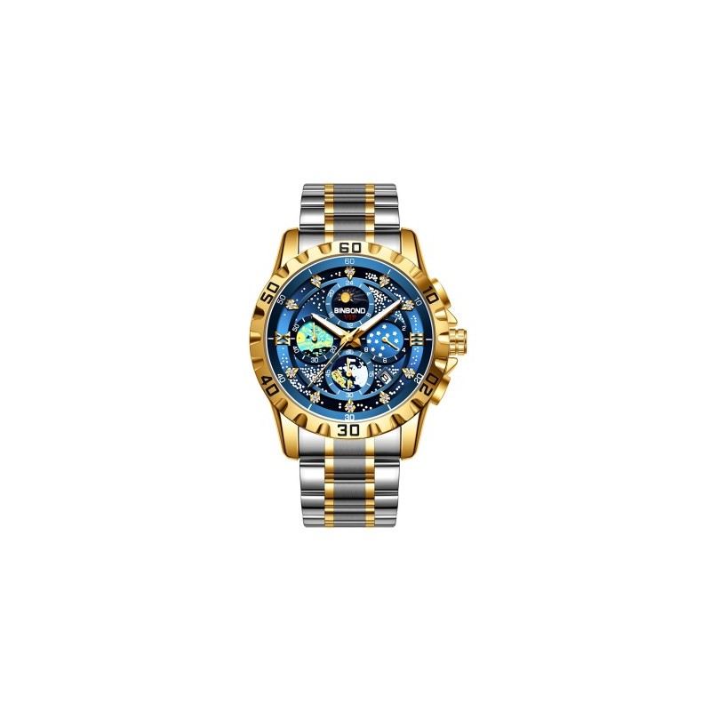 Helloice Reloj deportivo para hombre de acero inoxidable con esfera azul luminosa