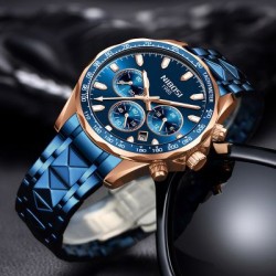 Helloice Reloj de cuarzo para hombre con cronógrafo resistente al agua y fecha