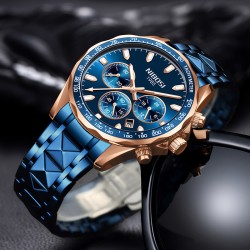 Helloice Reloj de cuarzo para hombre con cronógrafo resistente al agua y fecha