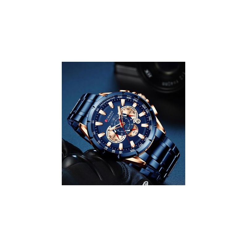 Helloice Reloj de cuarzo para hombre con calendario luminoso y correa de acero