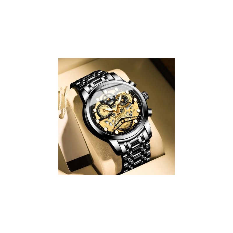 Helloice Reloj de cuarzo esqueleto hueco impermeable luminoso de lujo