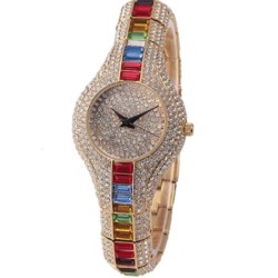 Helloice Reloj de cuarzo para mujer con corte baguette totalmente helado
