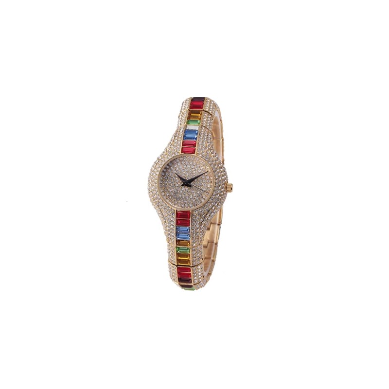 Helloice Reloj de cuarzo para mujer con corte baguette totalmente helado
