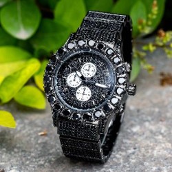 Helloice Reloj Iced Round Cut Luminous para hombre en oro negro
