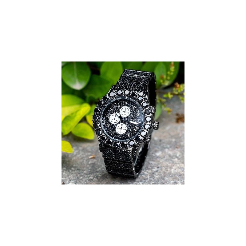 Helloice Reloj Iced Round Cut Luminous para hombre en oro negro