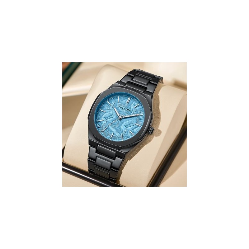 Helloice Reloj de cuarzo para hombre con esfera de hoja en relieve