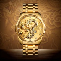 Helloice Reloj calendario para hombre con relieve de dragón dorado